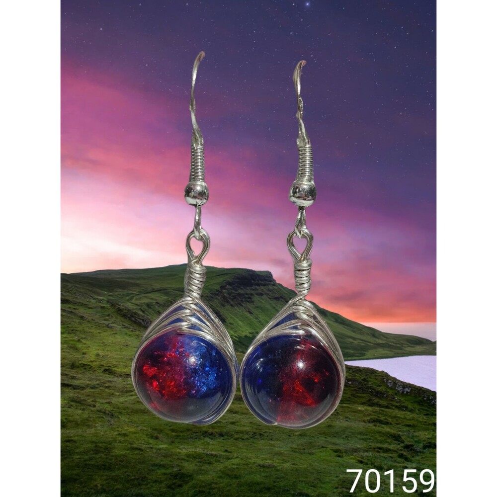 Blue & Red Swirl Crinkle Crystal Earring